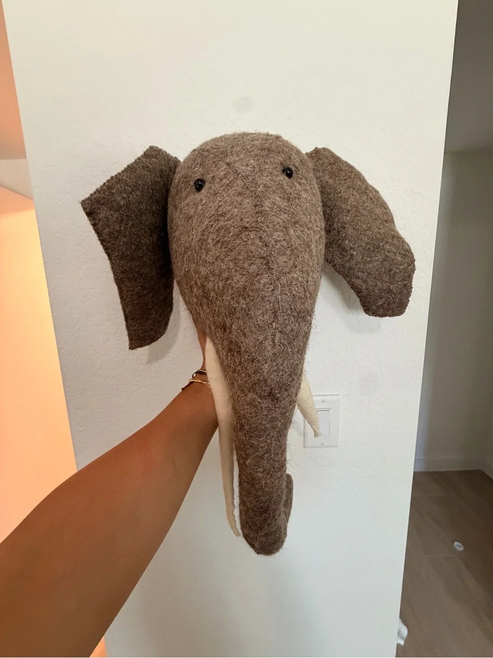Restoration Hardware Felt Elephant Head - Gray Brown Tones